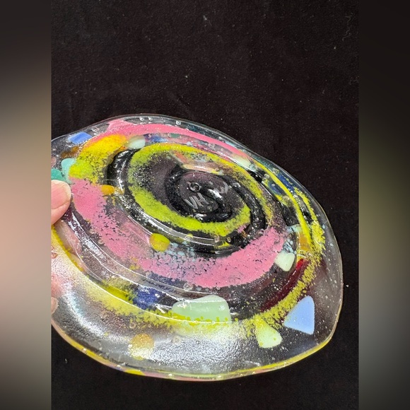 Crow“ Fused Art Glass Round Clear Design Original Handmade 7” Plate - Picture 8 of 10